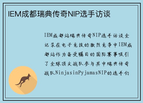IEM成都瑞典传奇NIP选手访谈