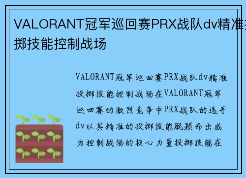 VALORANT冠军巡回赛PRX战队dv精准投掷技能控制战场