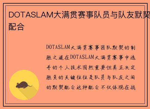 DOTASLAM大满贯赛事队员与队友默契配合